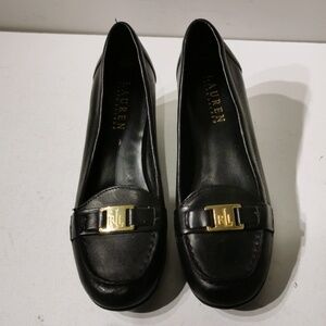 Ralph Lauren Black Heels with Gold Accent